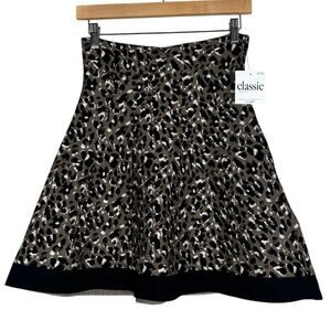 NWT Classic Concepts Mini Skirt Womens LP Brown Leopard Print Knit A-Line Y2K